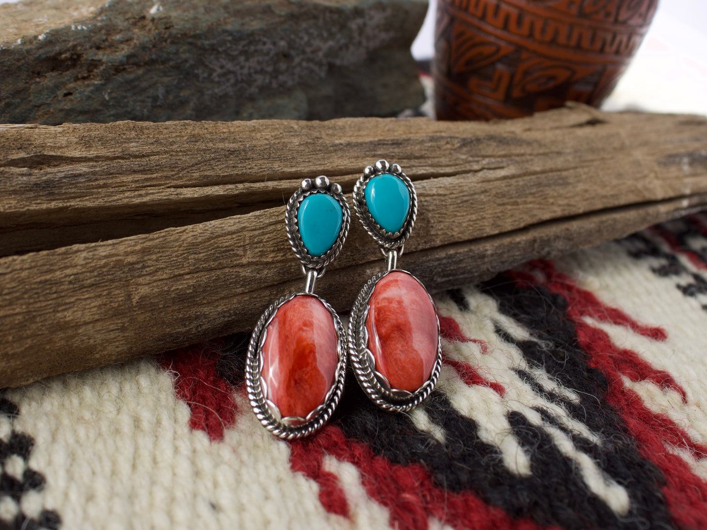 Campitos Turquoise Red Spiny Oyster Shell Earrings