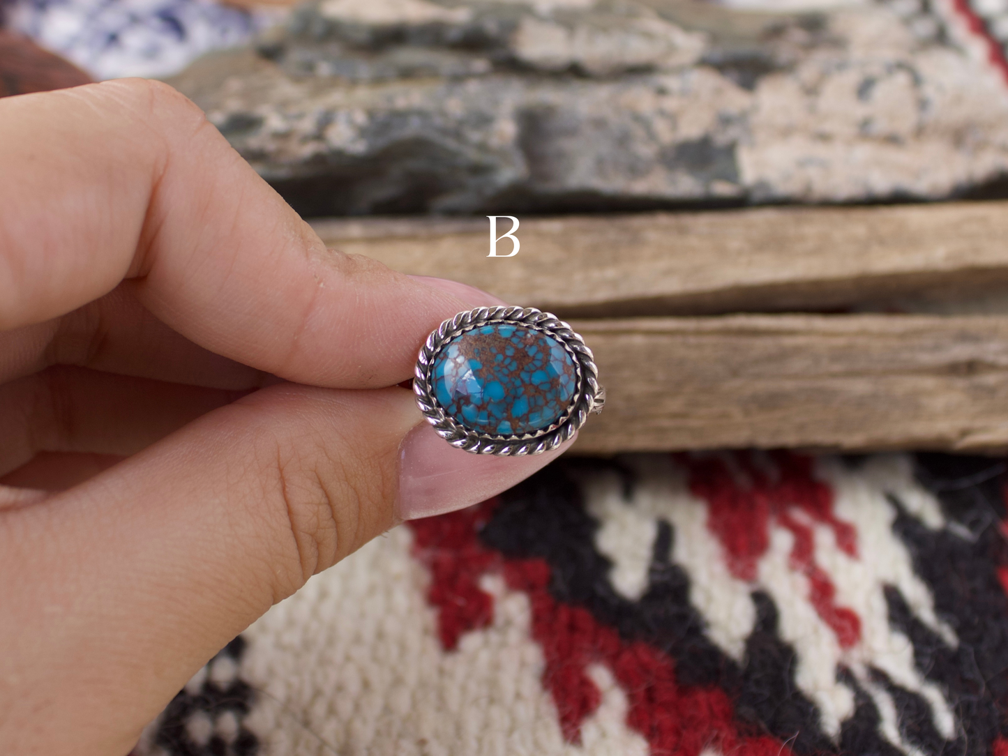 Stamped Band Egyptian Turquoise Ring