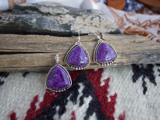 Charoite Dangle Earring and Pendant Set
