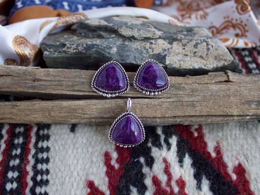 Charoite Post Earring and Pendant Set