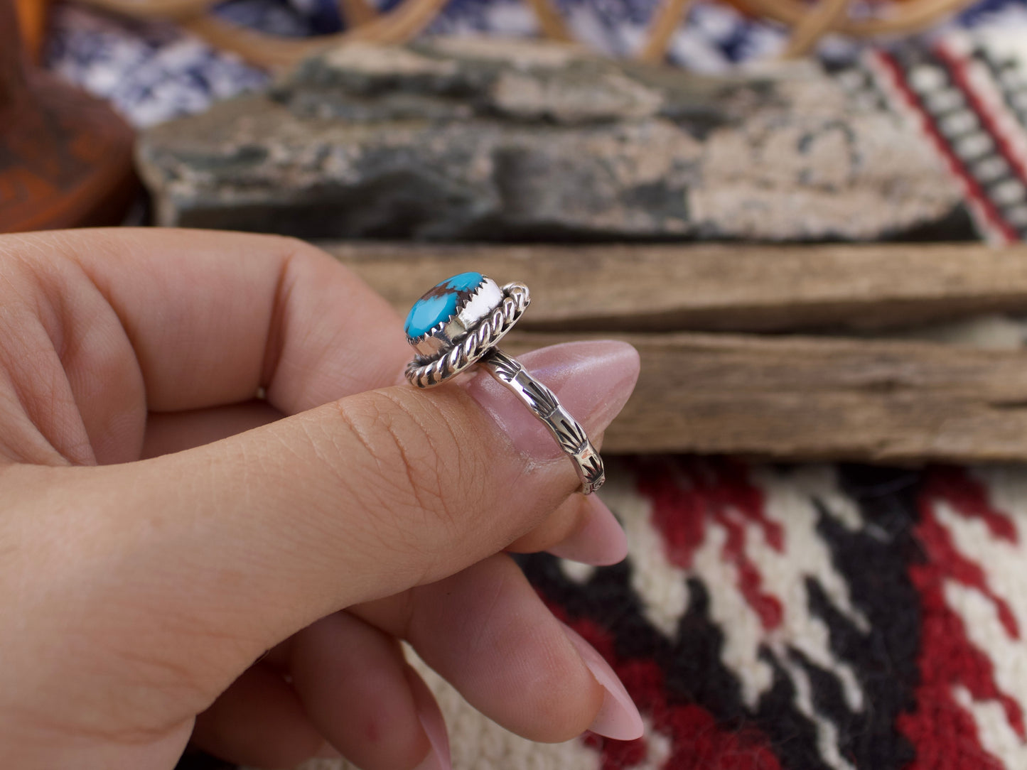 Stamped Band Egyptian Turquoise Ring