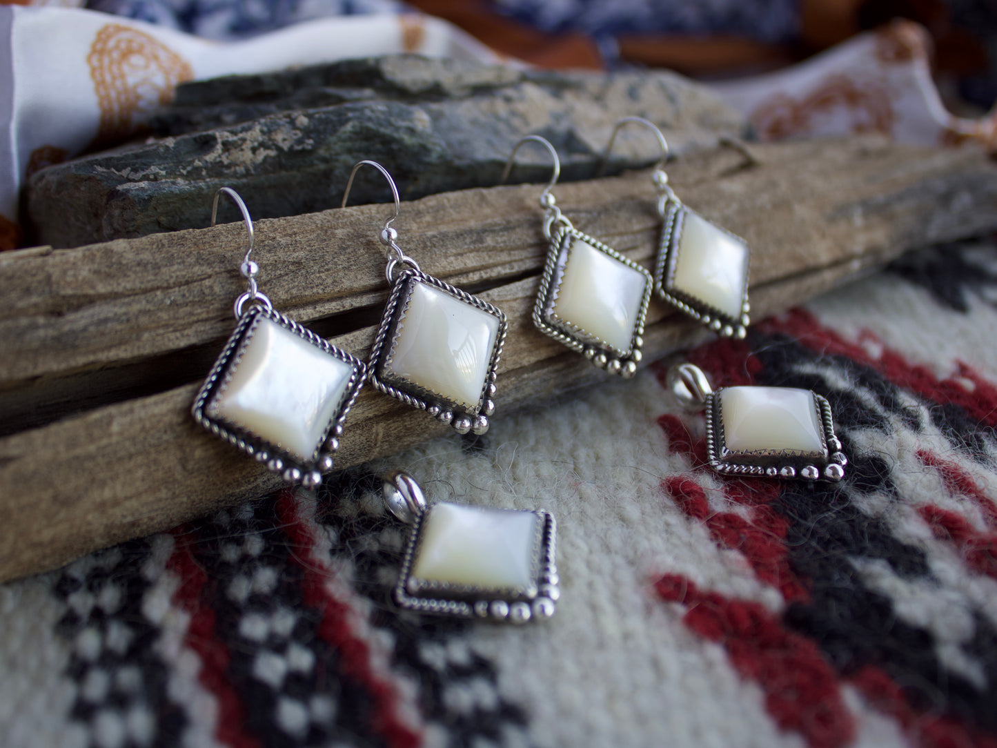 White Mother of Pearl Dangle Earring and Pendant Set *2 available*