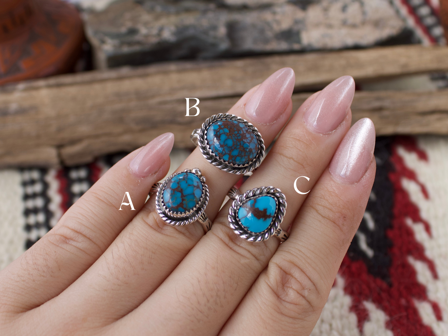 Stamped Band Egyptian Turquoise Ring