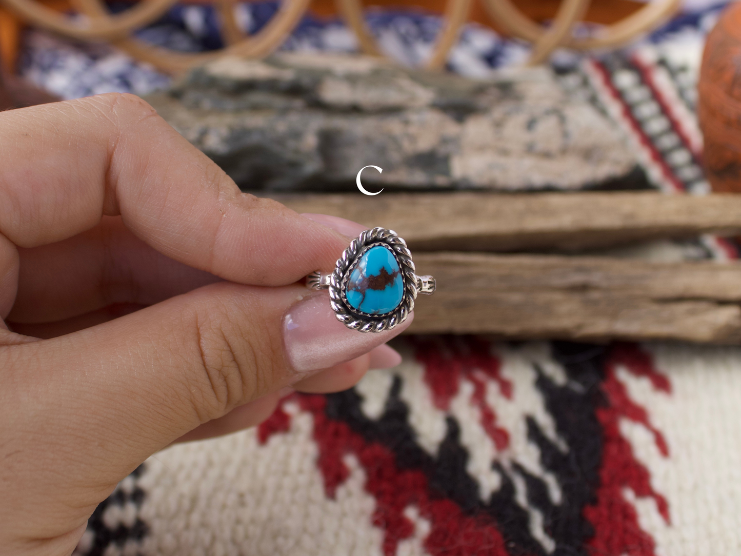 Stamped Band Egyptian Turquoise Ring