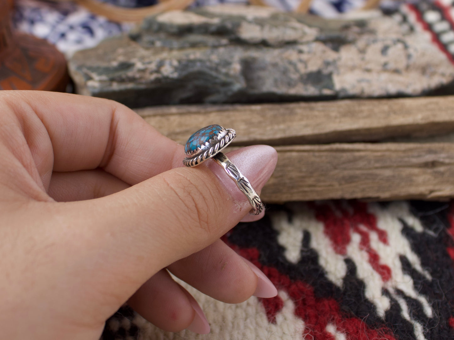 Stamped Band Egyptian Turquoise Ring
