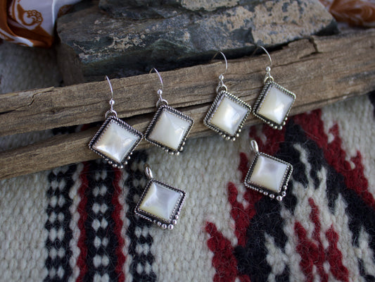 White Mother of Pearl Dangle Earring and Pendant Set *2 available*